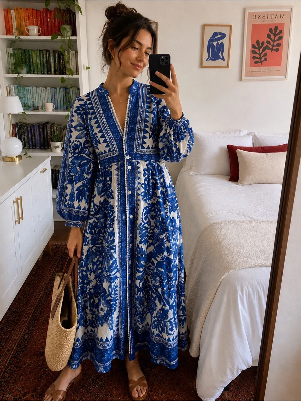 Farm Rio Tapestry Off White Flora Linen Blend Maxi Dress Size M - Picture 1 of 6